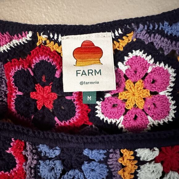 Farm Rio Women M Sweater Crochet Handmade puff sleeves Elastic shoulders wrists - Picture 7 of 10